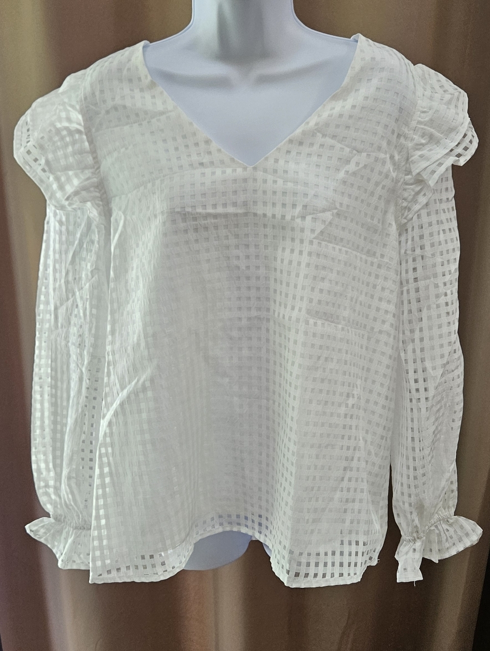 Entro White Textured Check Blouse